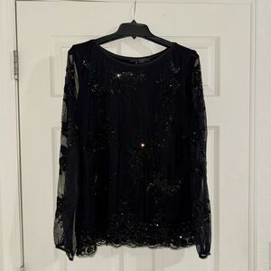 White House Black Market LS Sequin Flowers long sleeve blouse NWT